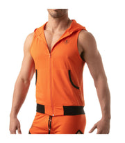 TOF PARIS Mesh Sleeveless Hoodie Jacket Light Tank 2-Deep Pockets Orange 6