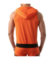 TOF PARIS Mesh Sleeveless Hoodie Jacket Light Tank 2-Deep Pockets Orange 6