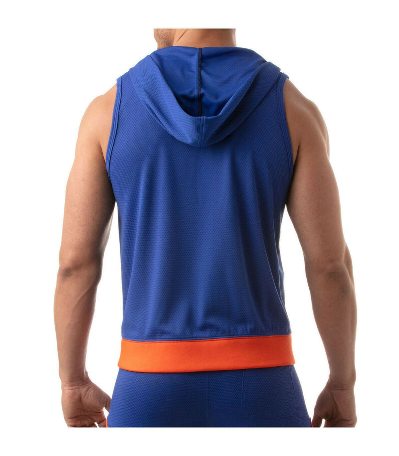 TOF PARIS Mesh Sleeveless Hoodie Jacket Ultra-Light Tank 2Large Pockets Royal 6