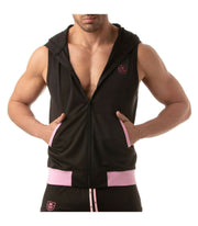 TOF PARIS Mesh Sleeveless Hoodie Light Vest Jacket Tank 2Deep Pockets Black 6