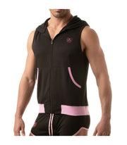 TOF PARIS Mesh Sleeveless Hoodie Light Vest Jacket Tank 2Deep Pockets Black 6