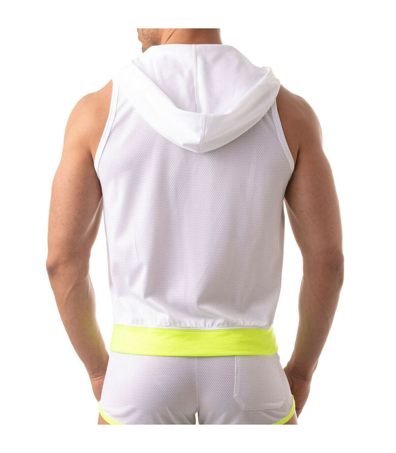 TOF PARIS Mesh Sleeveless Hoodie Light Vest Jacket Tank 2Deep Pockets White 6