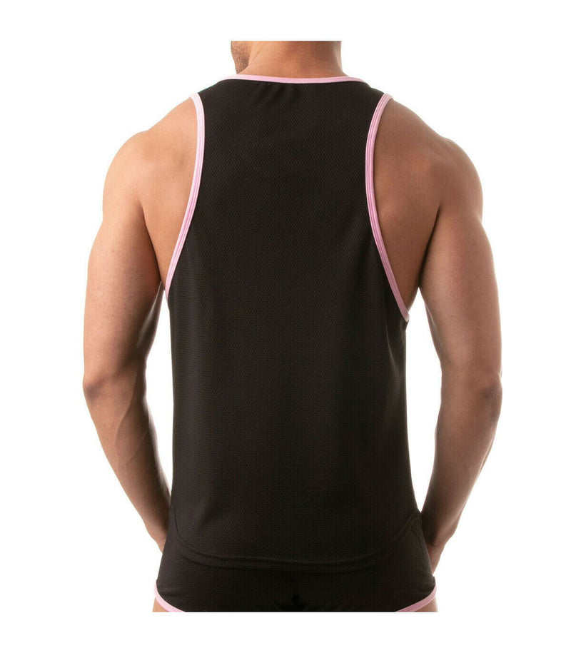 TOF PARIS Mesh Tank Top Lightweight Flared-Cut Contrasting Black & Pink 5