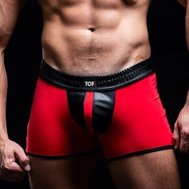 TOF PARIS Mid-Thigh Short Contrasting Front Pouch Stretch Boxer Shorts Red