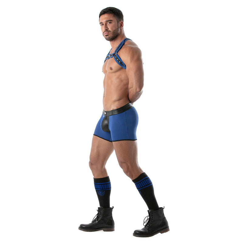 TOF PARIS Mid-Thigh Shorts Contrasting Front Pouch Stretchy Blue Boxer Short