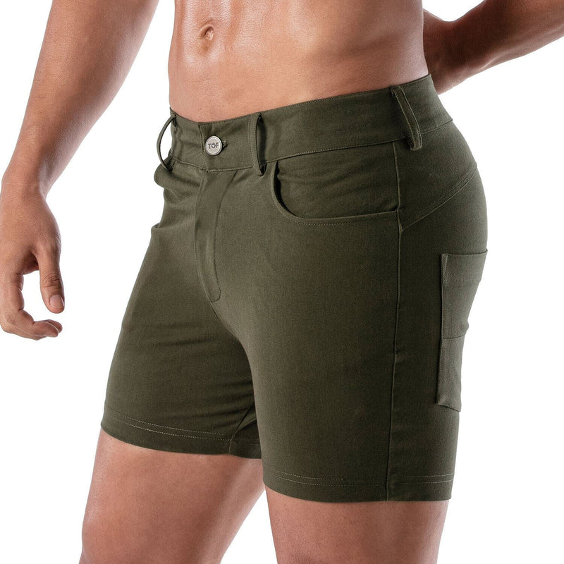 TOF PARIS Patriot Chino Shorts 5-Pocket Tight Fit Cotton Short Khaki