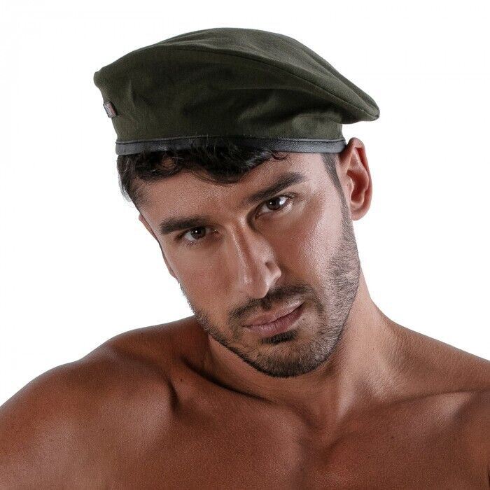 TOF PARIS Reversible 2 in 1 Beret White & Khaki Cotton Hat Leatherette bias 97