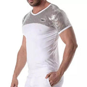 TOF PARIS Sequins Shirts Glitter Fashion T-Shirt White & Silver 492