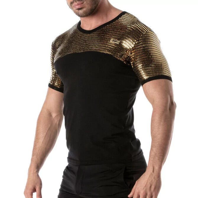 TOF PARIS Shirt Sequins Glitter T-Shirt Fashion Black & Gold 492