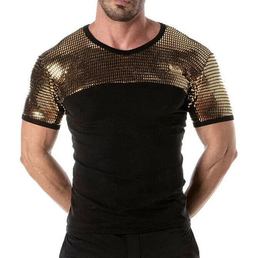 TOF PARIS Shirt Sequins Glitter T-Shirt Fashion Black & Gold 491