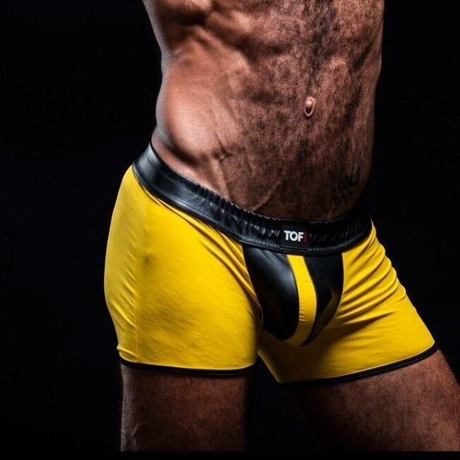 TOF PARIS Short Mid-Thigh Contrasting Front Pouch Stretchy Boxer Shorts Yellow