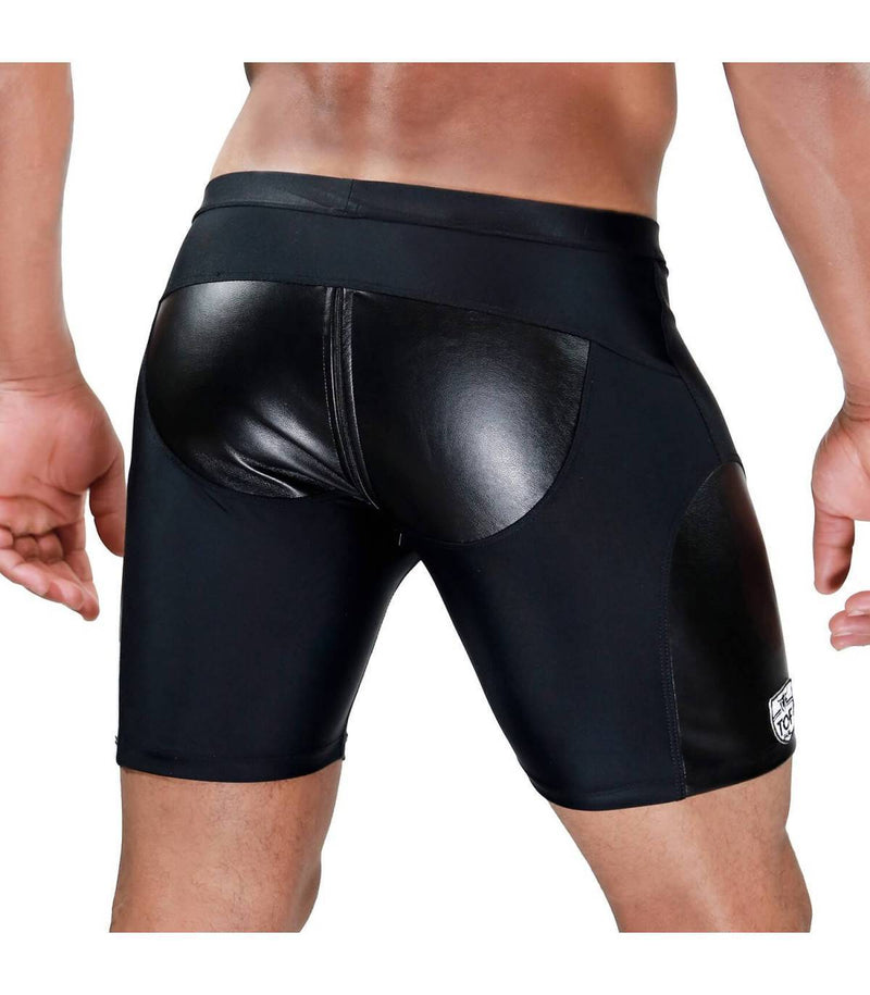 TOF PARIS Shorts Deri Full Zip Cyclist  Shorts Reinforcements Leather Look