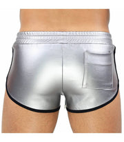 TOF PARIS Slim Fit Short Shiny Silver Leather-Fabric 58