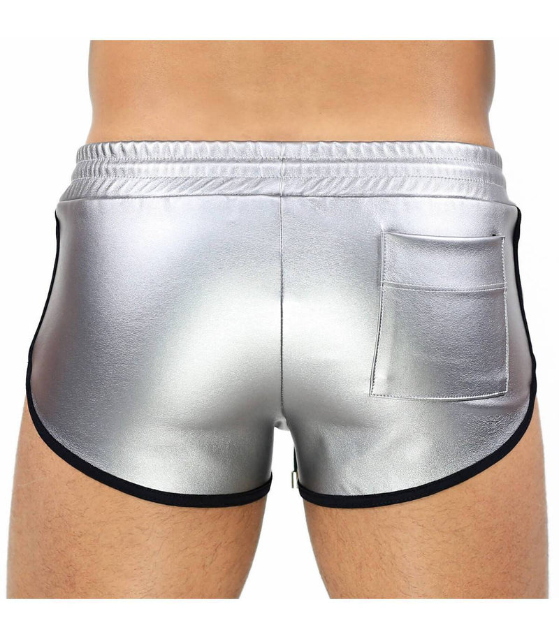 TOF PARIS Slim Fit Short Shiny Silver Leather-Fabric 58
