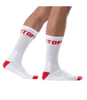 TOF PARIS Sport Cotton Sock Cushioned Sole Mid-Calf Sock White & Red 91A
