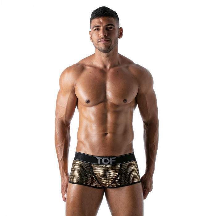 TOF PARIS Star Boxer Trunk Glitery Crutch Cotton Jersey Gold Shorty 92