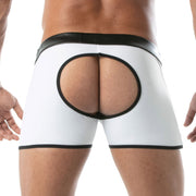 TOF PARIS Stretchy Zipped Backless Boxer Shorts Faux-Leather Panel White