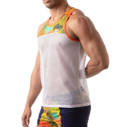 TOF PARIS Tank Floral Mesh Tank Top Open Bi-Material Yellow