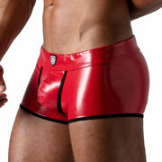 TOF PARIS Vinyl Boxer Trunks Stretchy Tight-Fit Waxed Leather-Look Shiny Red