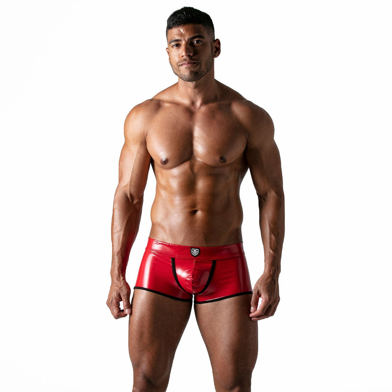 TOF PARIS Vinyl Boxer Trunks Stretchy Tight-Fit Waxed Leather-Look Shiny Red
