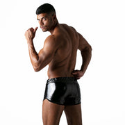 TOF PARIS Vinyl Short Tight-Fit Waxed Leather-Look Boxer Mini Short Shiny Black