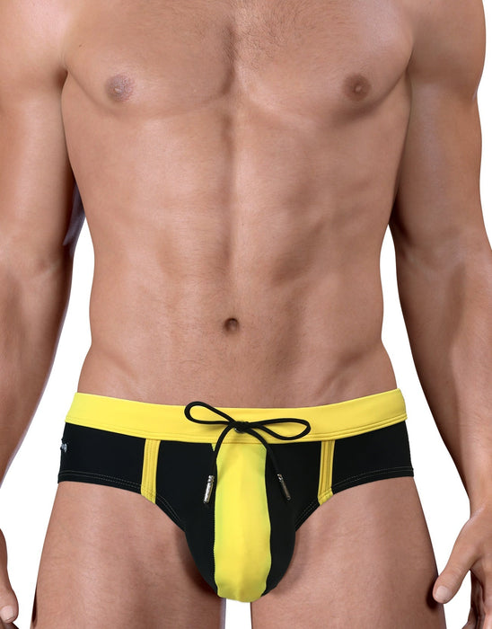 WildmanT Swimwear Moby Big Boy Pouch Swim-Brief Black & Yellow MDS