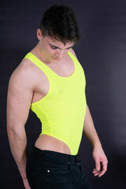 WOJOER Stringbody Sheer Swim Thongs Bodysuit Yellow Singlet 320S5 4